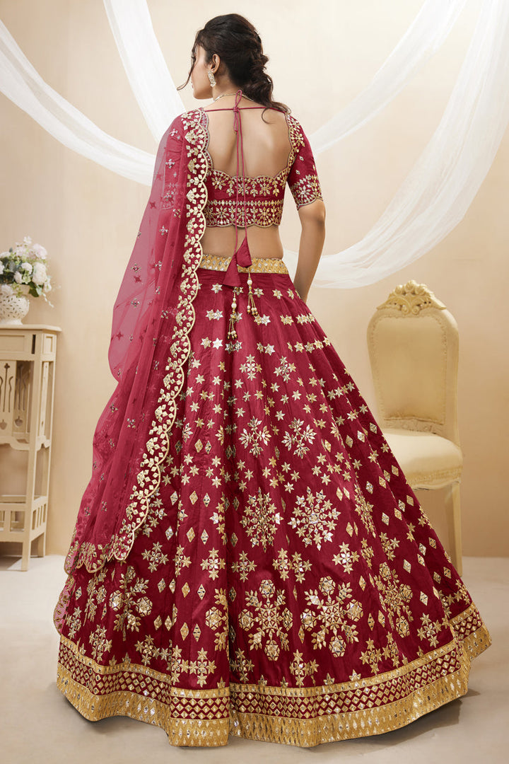 Embroidered Maroon Color Wedding Wear Fancy Lehenga Choli In Art Silk Fabric