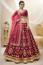 Load image into Gallery viewer, Embroidered Maroon Color Wedding Wear Fancy Lehenga Choli In Art Silk Fabric
