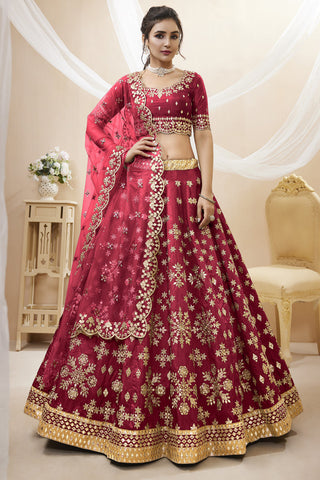 Embroidered Maroon Color Wedding Wear Fancy Lehenga Choli In Art Silk Fabric