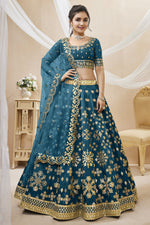 Load image into Gallery viewer, Embellished Embroidered Work On Blue Color Art Silk Fabric Lehenga Choli
