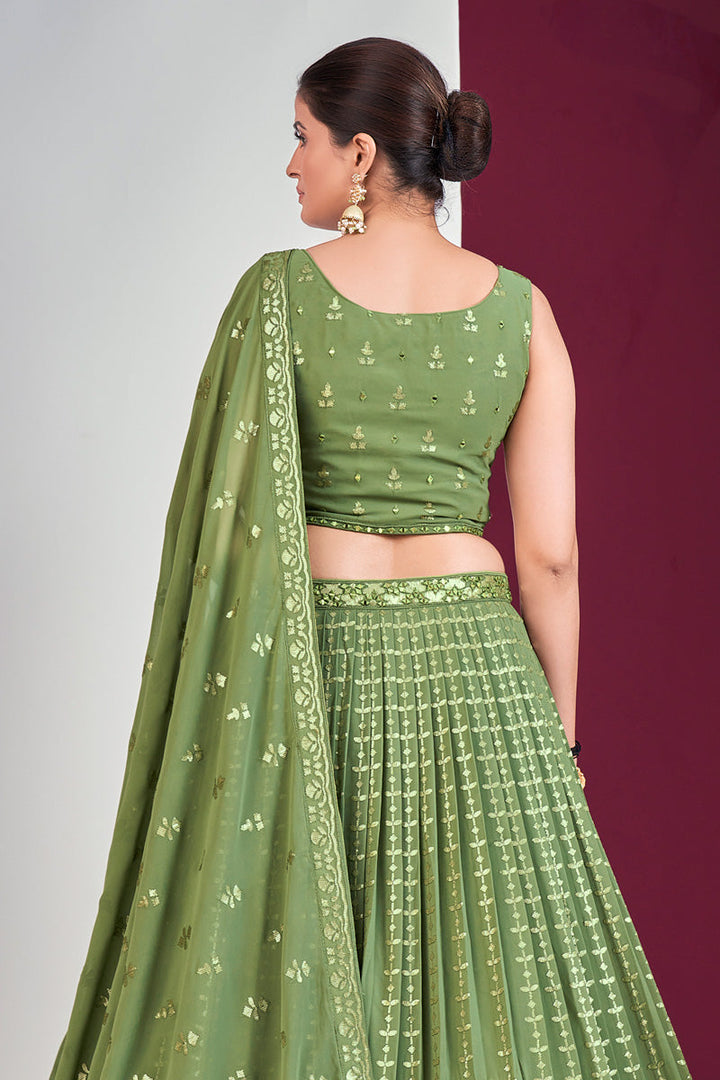 Komal Vora Sequins Mirror Work Georgette Lehenga In Green