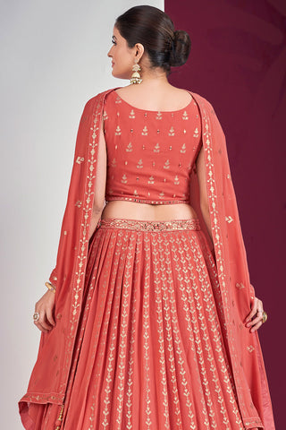 Komal Vora Sequins Mirror Work Georgette Lehenga In Orange