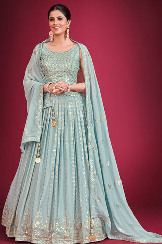 Komal Vora Sequins Georgette Sky Blue Lehenga