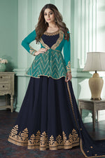 Load image into Gallery viewer, Shamita Shetty Georgette Fabric Embroidered Festive Wear Designer Anarkali Suit In Navy Blue Color
