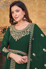 Load image into Gallery viewer, Green Color Georgette Fabric Attractive Embroidered Anarkali Suit
