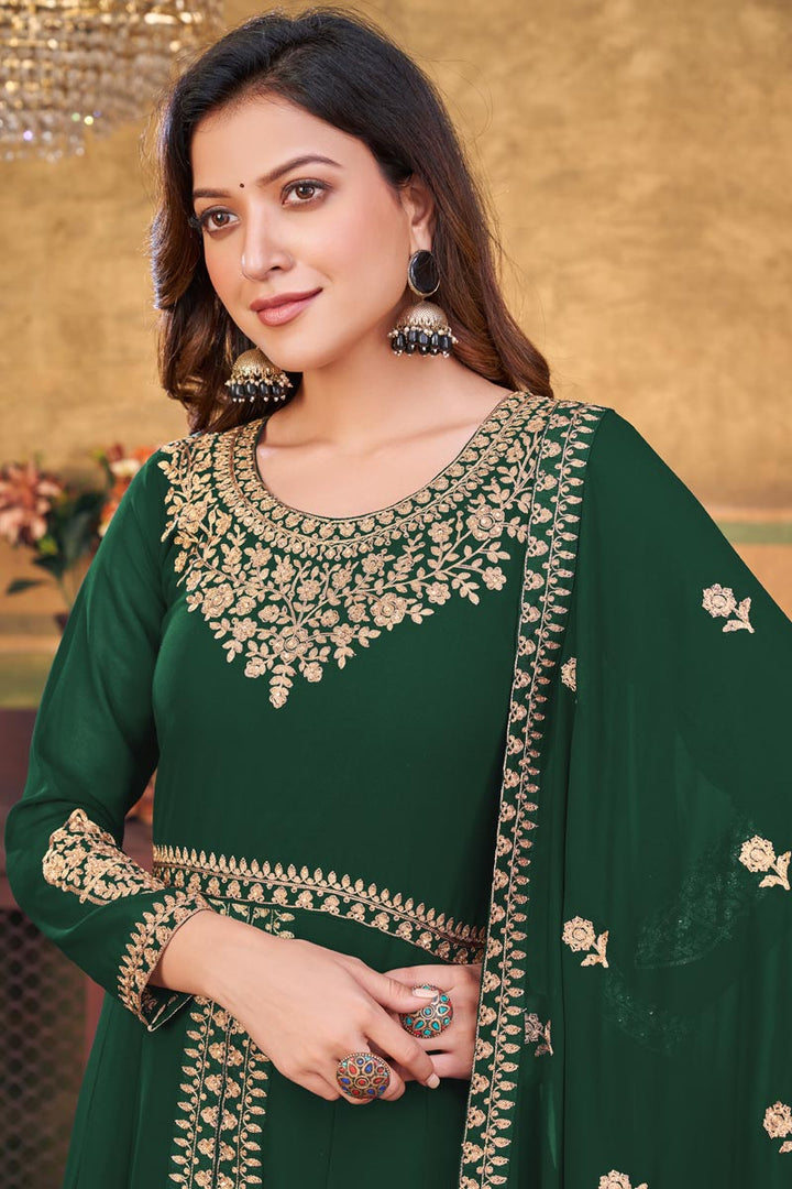 Green Color Georgette Fabric Attractive Embroidered Anarkali Suit