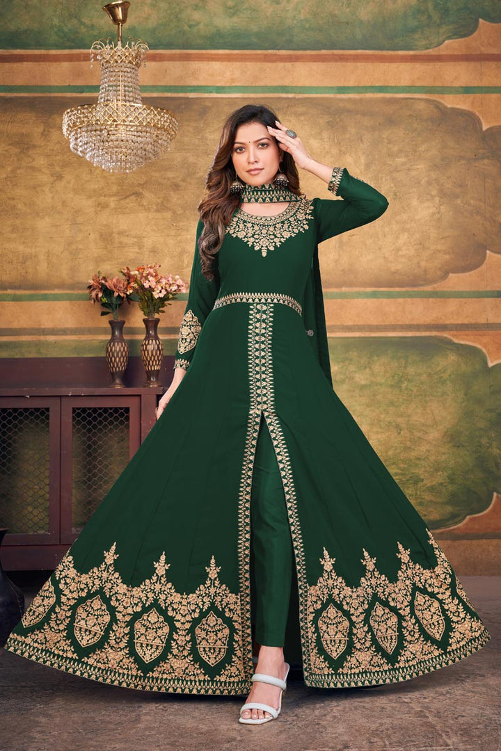 Green Color Georgette Fabric Attractive Embroidered Anarkali Suit