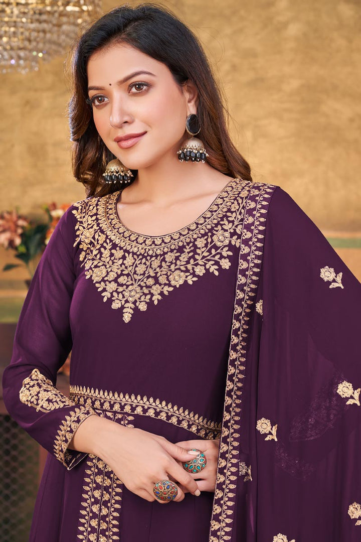 Purple Color Georgette Fabric Elegant Embroidered Anarkali Suit