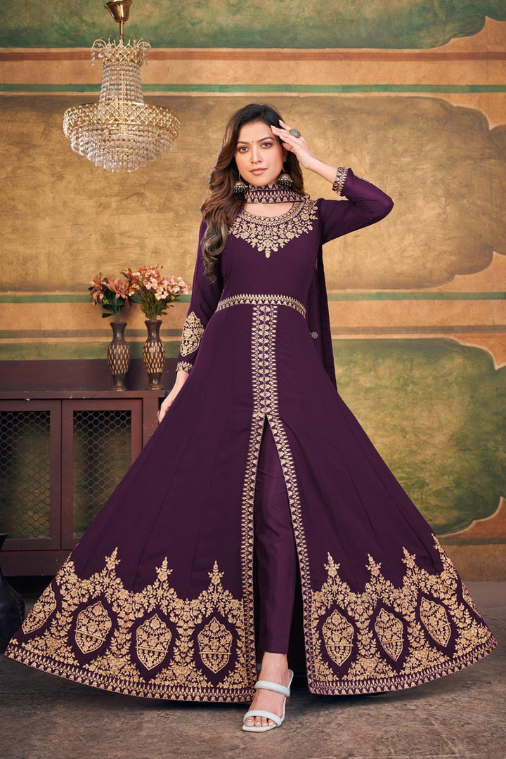 Purple Color Georgette Fabric Elegant Embroidered Anarkali Suit
