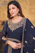 Load image into Gallery viewer, Navy Blue Color Embellished Embroidered Anarkali Suit In Georgette Fabric
