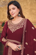 Load image into Gallery viewer, Stunning Maroon Color Georgette Fabric Embroidered Anarkali Suit
