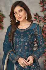Load image into Gallery viewer, Net Fabric Function Wear Splendid Anarkali Suit In Teal Color
