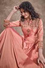Load image into Gallery viewer, Party Style Peach Color Designer Embroidered Readymade Gown In Art Silk Fabric
