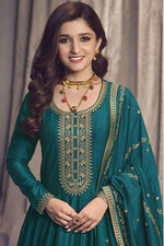 Load image into Gallery viewer, Nidhi Shah Charming Teal Color Art Silk Fabric Party Look Anarkali Suit
