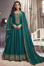 Load image into Gallery viewer, Nidhi Shah Charming Teal Color Art Silk Fabric Party Look Anarkali Suit