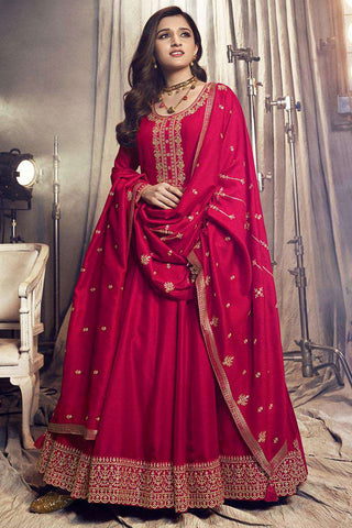 Nidhi Shah Art Silk Fabric Red Color Supreme Party Look Anarkali Suit