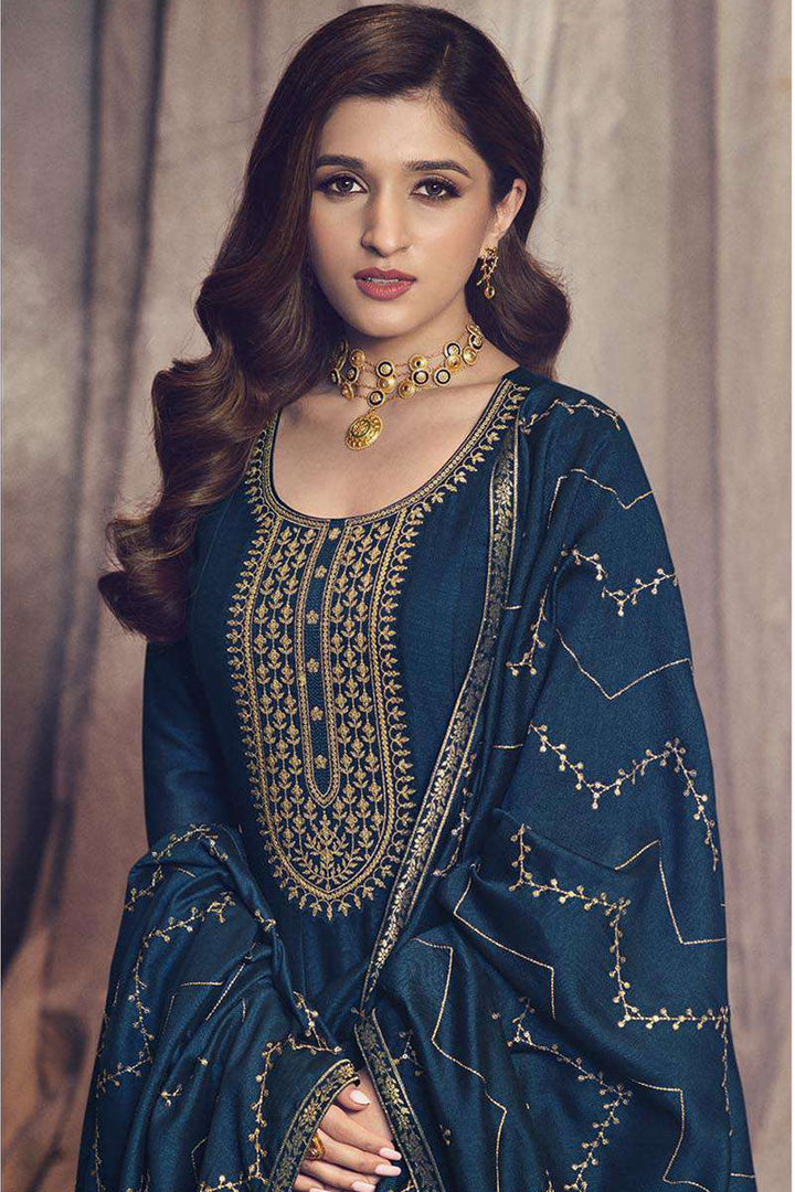 Nidhi Shah Alluring Art Silk Fabric Blue Color Party Look Anarkali Suit