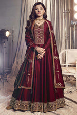 Load image into Gallery viewer, Nidhi Shah Maroon Color Art Silk Fabric Tempting Party Look Anarkali Suit