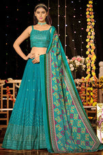 Load image into Gallery viewer, Cyan Color Georgette Fabric Attractive Sequins Work Lehenga
