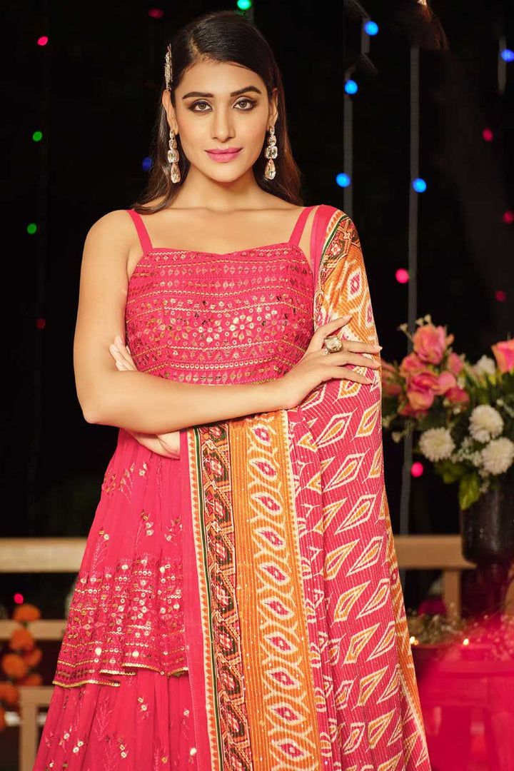 Pink Color Georgette Fabric Elegant Sequins Work Lehenga