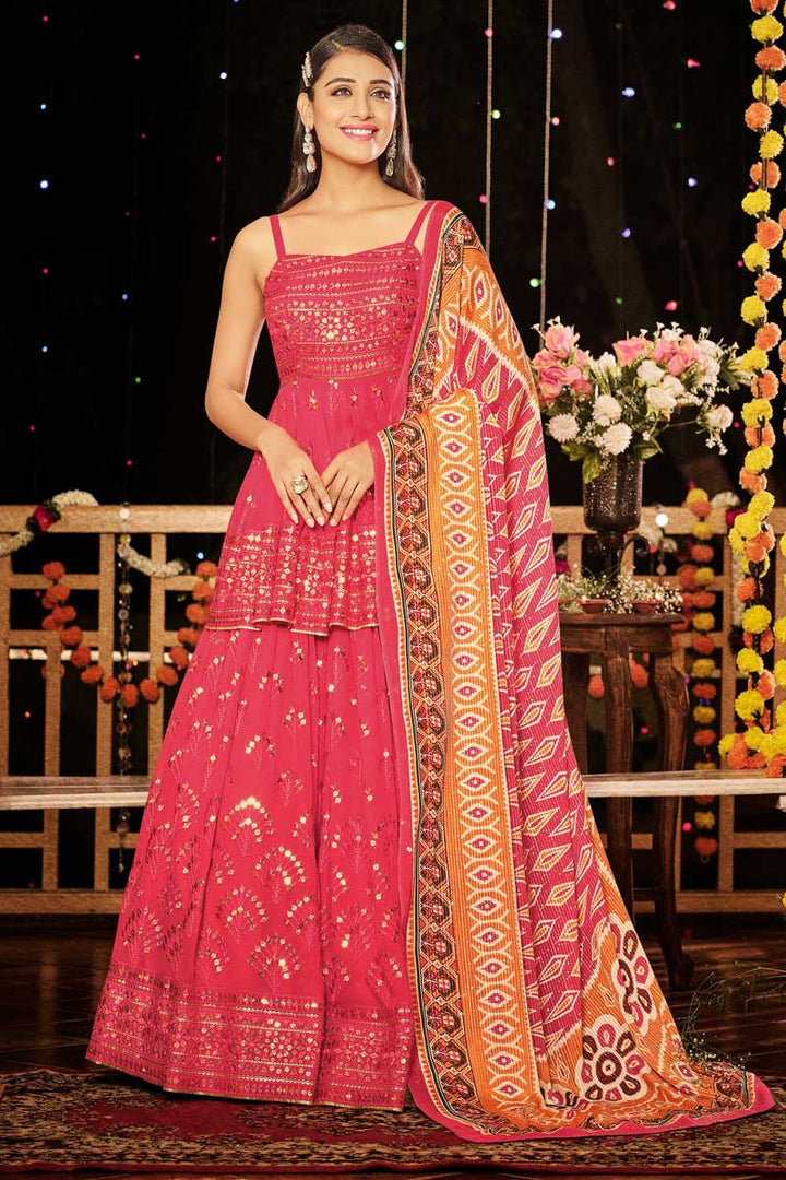 Pink Color Georgette Fabric Elegant Sequins Work Lehenga