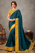 Load image into Gallery viewer, Teal Color Art Silk Border Work Reception Wear Saree
