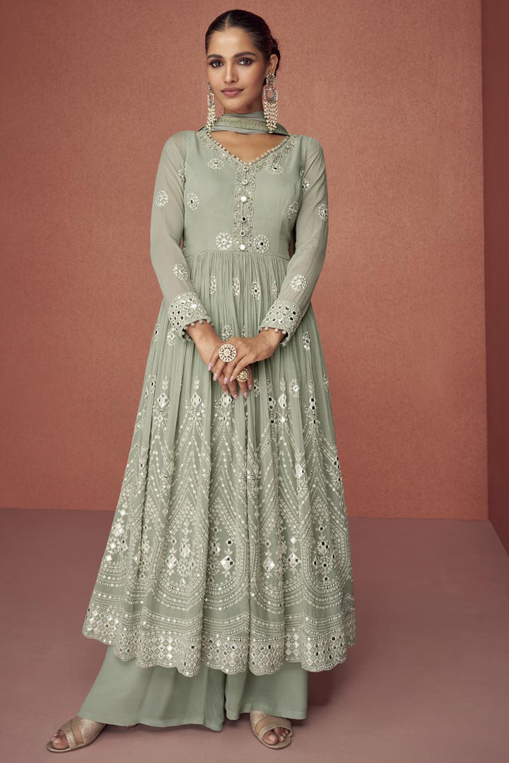 Vartika Singh Georgette Fabric Sea Green Color Soothing Palazzo Suit