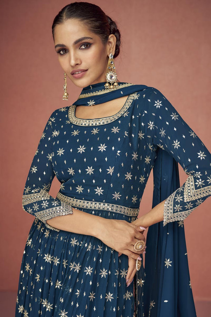 Vartika Singh Teal Color Splendid Palazzo Suit In Georgette Fabric