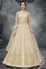 Load image into Gallery viewer, Beige Color Net Fabric Embroidery Work Sangeet Wear Anarkali Suit
