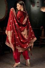 Load image into Gallery viewer, Stunning Art Silk Fabric Weaving Designs Patiala Suit In Red Color
