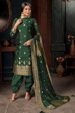Load image into Gallery viewer, Green Color On Art Silk Fabric Beatific Weaving Designs Patiala Suit
