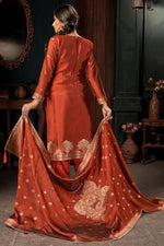 Load image into Gallery viewer, Beguiling Rust Color Art Silk Fabric Weaving Designs Patiala Suit

