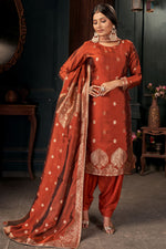 Load image into Gallery viewer, Beguiling Rust Color Art Silk Fabric Weaving Designs Patiala Suit
