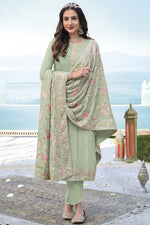 Load image into Gallery viewer, Georgette Fabric Sea Green Color Phenomenal Embroidered Salwar Suit
