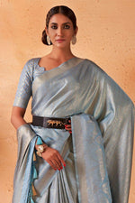 Load image into Gallery viewer, Charming Sky Blue Color Kanjivaram Silk Saree with Weaving Work
