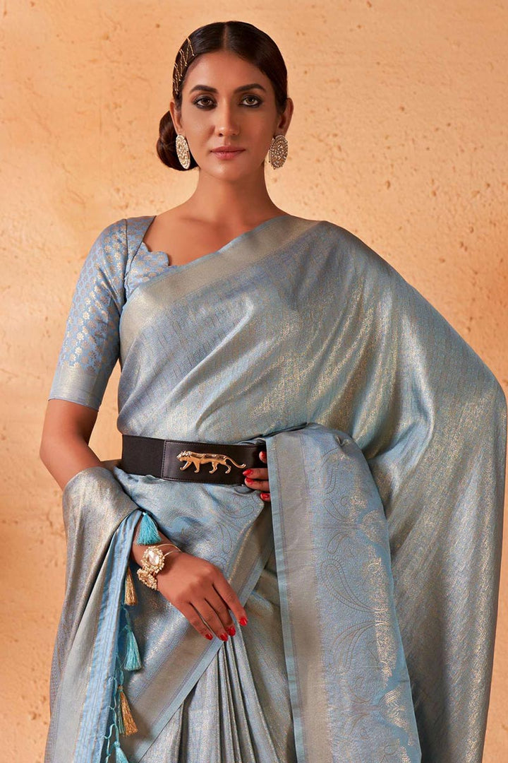Charming Sky Blue Color Kanjivaram Silk Saree with Weaving Work