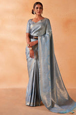 Load image into Gallery viewer, Charming Sky Blue Color Kanjivaram Silk Saree with Weaving Work
