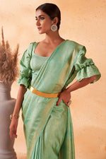 Load image into Gallery viewer, Radiant Weaving Work On Sea Green Color Kanjivaram Silk Saree
