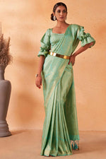 Load image into Gallery viewer, Radiant Weaving Work On Sea Green Color Kanjivaram Silk Saree

