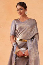 Load image into Gallery viewer, Incredible Weaving Work On Grey Color Kanjivaram Silk Saree
