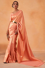 Load image into Gallery viewer, Tempting Peach Color Kanjivaram Silk Saree with Weaving Work
