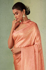 Load image into Gallery viewer, Engaging Kanjivaram Silk Peach Color Saree With Weaving Work
