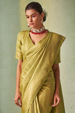 Load image into Gallery viewer, Classic Weaving Work On Olive Color Kanjivaram Silk Saree
