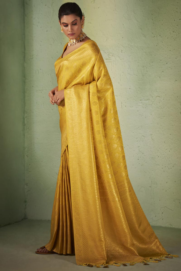 Amazing Yellow Color Kanjivaram Silk Saree with Weaving Work