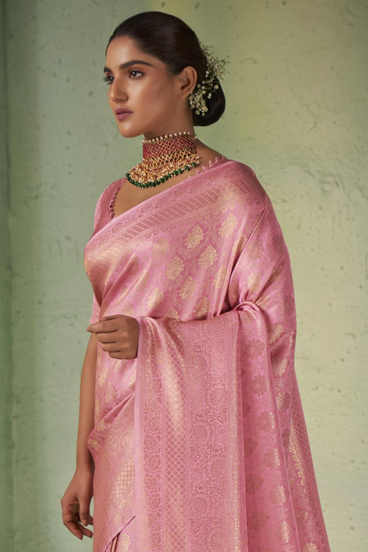 Dazzling Pink Color Weaving Work Kanjivaram Silk Saree