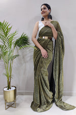 Load image into Gallery viewer, Fancy Fabric Mehendi Green Color Party Look Winsome Ready to Wear Saree