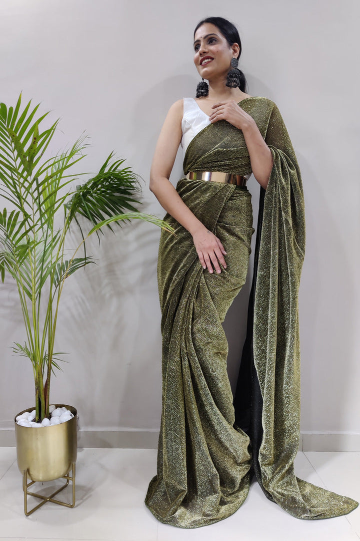 Fancy Fabric Mehendi Green Color Party Look Winsome Ready to Wear Saree