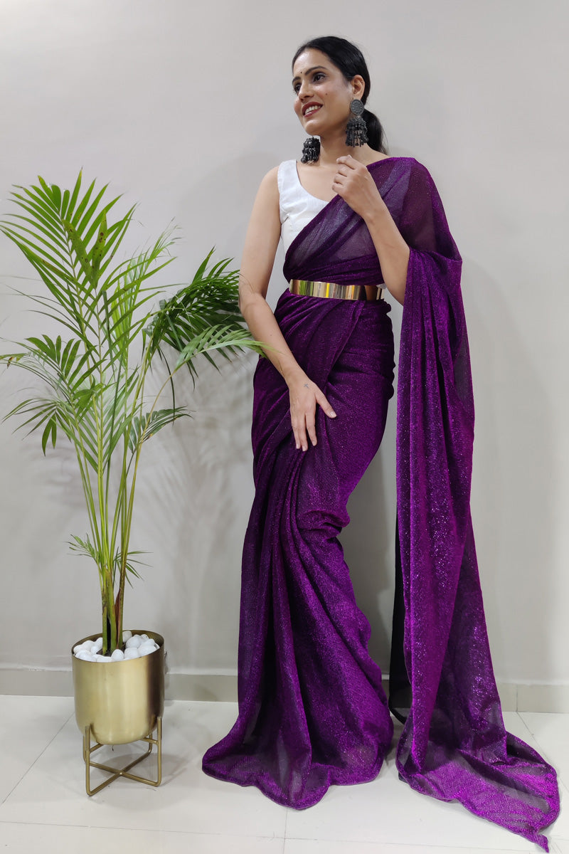 Radiant Purple Color Fancy Fabric Party Look Divine Ready to Wear Saree