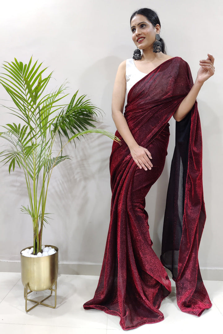 Fancy Fabric Party Look Superior Ready to Wear Saree In Maroon Color