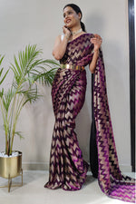 Load image into Gallery viewer, Alluring Fancy Fabric Purple Color Foil Printed Ready to Wear Saree
